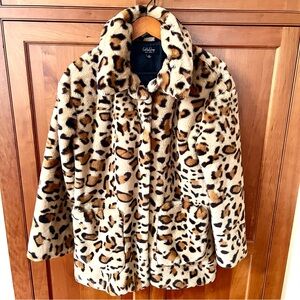 Coffee Shop New York Leopard Print Faux Fur Coat Jacket Size Medium